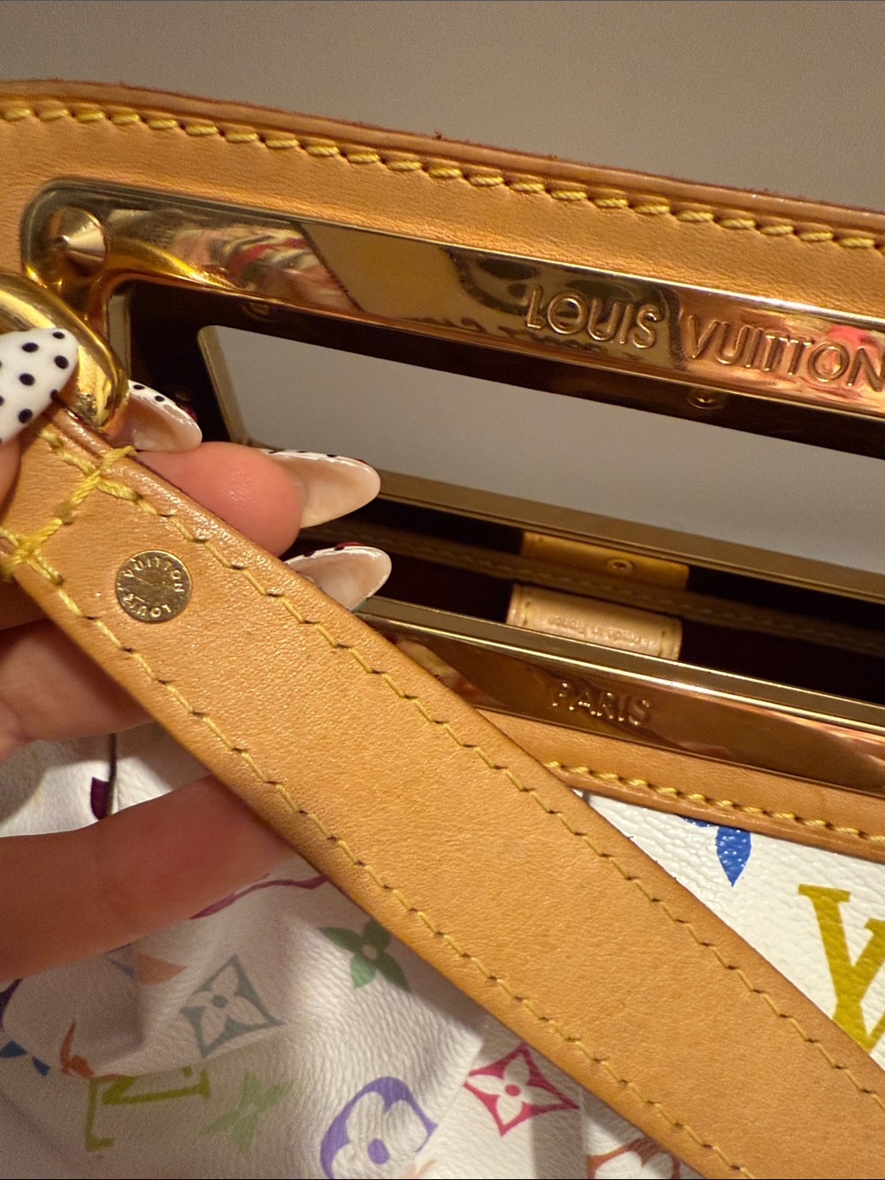 Authentic!! Louis Vuitton White Multicolor Monogram Canvas Clutch with Tan Trim - Picture 8 of 14